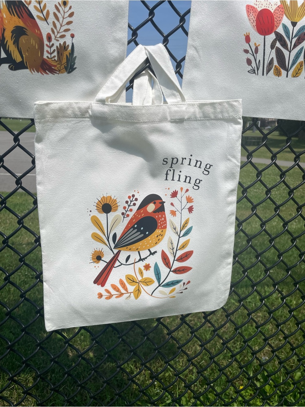 Spring Fling Bird Canvas Tote - White
